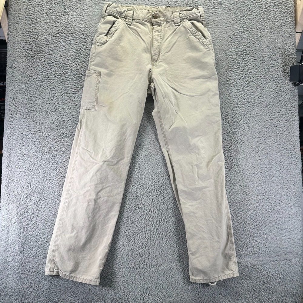 Carhartt Dungarees Pant Mens 34x36 Beige Cotton Carpenter Straight Leg Utility
